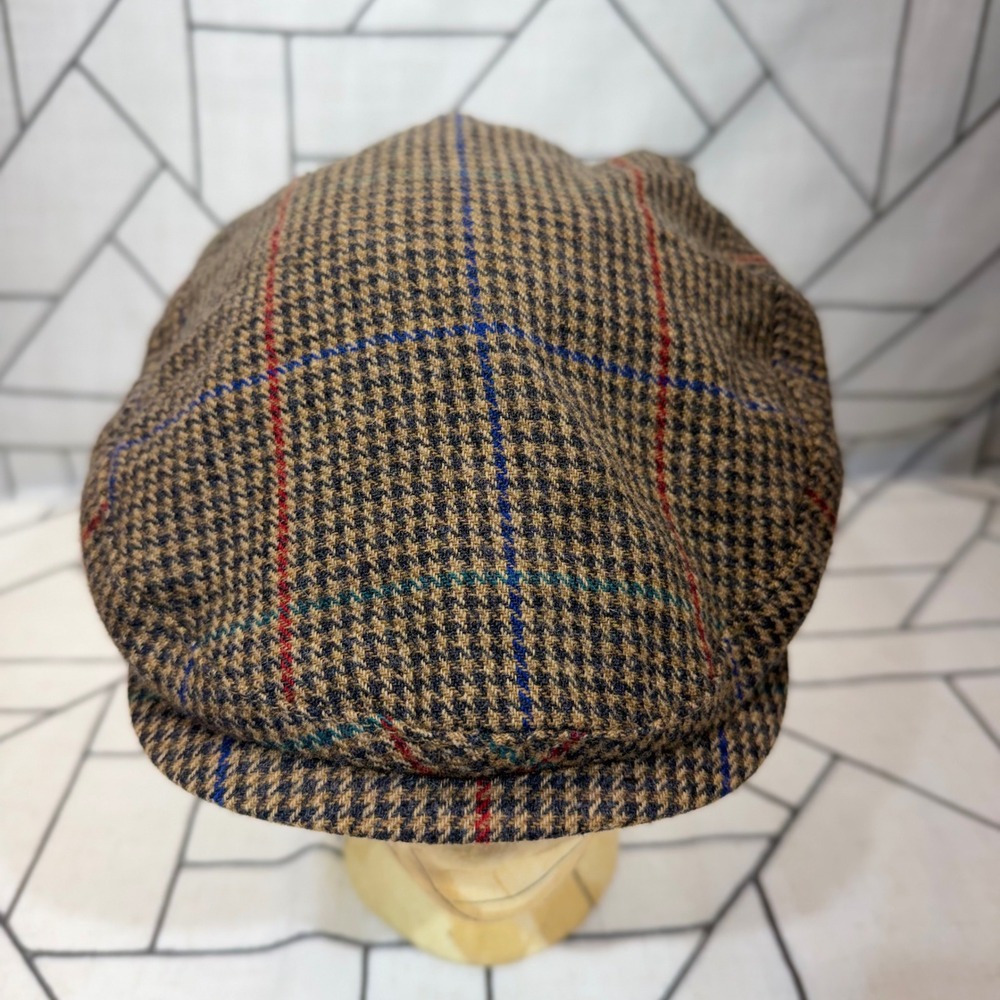 Pendleton Flat Cap Large Brown Wool Houndstooth Windowpane Driving Ivy Hat